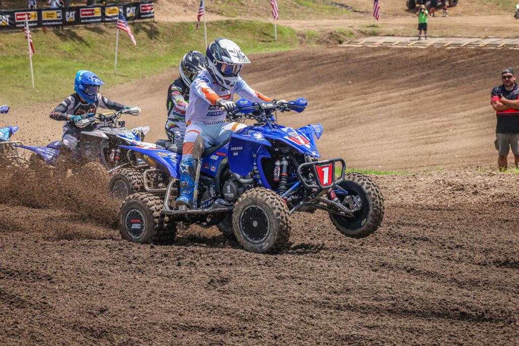Joel Hetrick leads the field during Round 9 of the 2026 ATV Motocross National Championship.