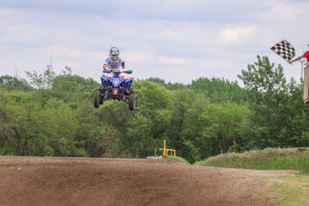 Joel Hetrick leads the field during Round 9 of the 2026 ATV Motocross National Championship.