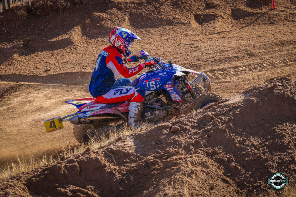Max Lindquist competing aboard a Yamaha YFZ450R for Team USA in France.