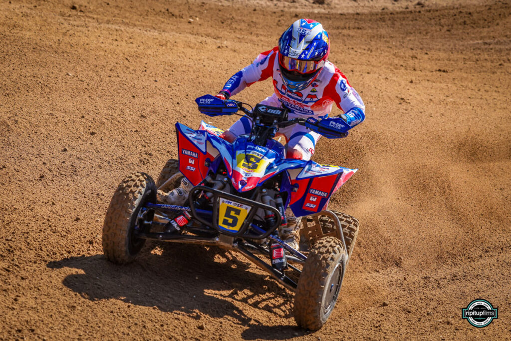 Joel Hetrick racing his Yamaha YFZ450R at the 2026 Quadcross of Nations in France.