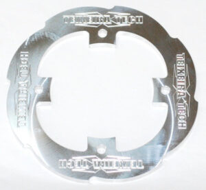 Teixeira Tech sprocket guard installed on a Yamaha YFZ450R rear sprocket for added chain and sprocket protection.